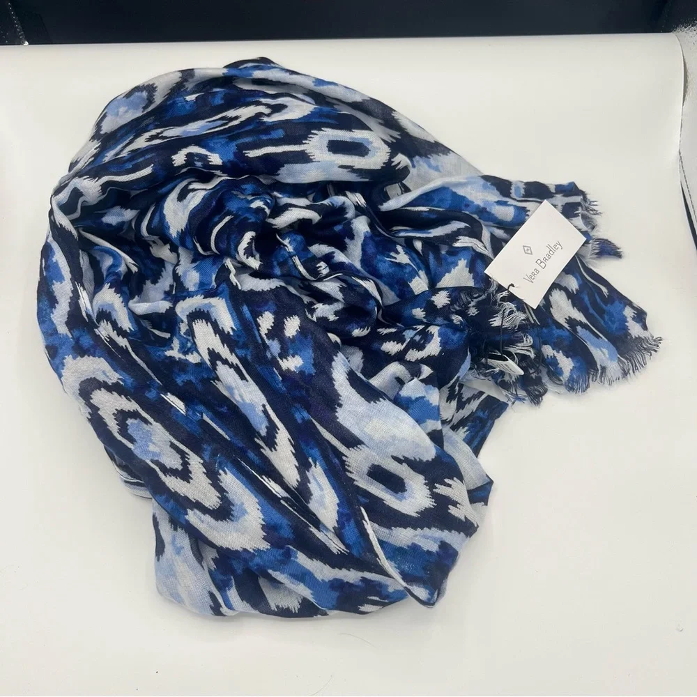 Vera Bradley Blue Ikat Island Patterned Scarf Soft‎ Rayon Long New